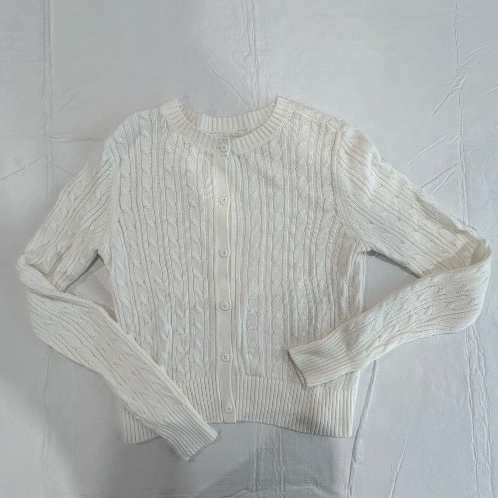 Hollister White Cable Knit Cardigan